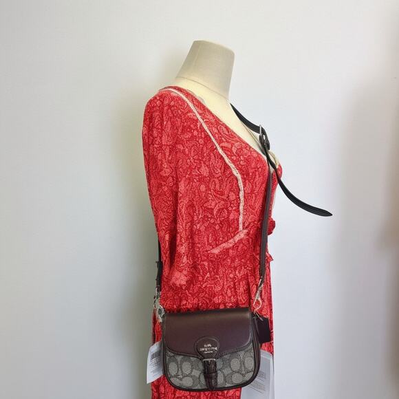 Coach CU982 Amelia Saddle Bag In Signature Jacquard IN OAK MAPLE - Picture 1 of 7